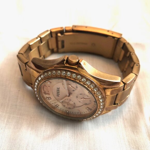 Fossil Rose Gold Large Crystal Bezel Link Watch - Picture 5 of 8